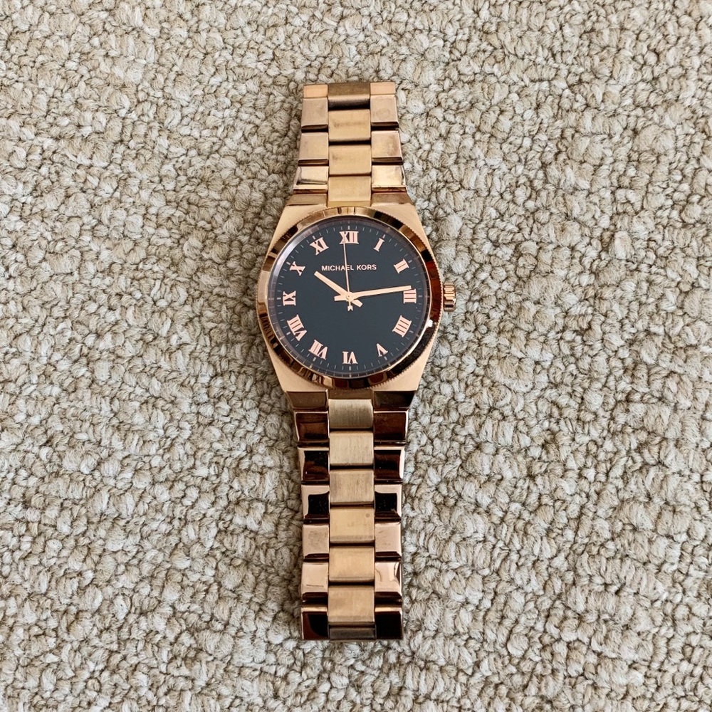 Michael Kors ROSE GOLD Toned, Black Face Watch